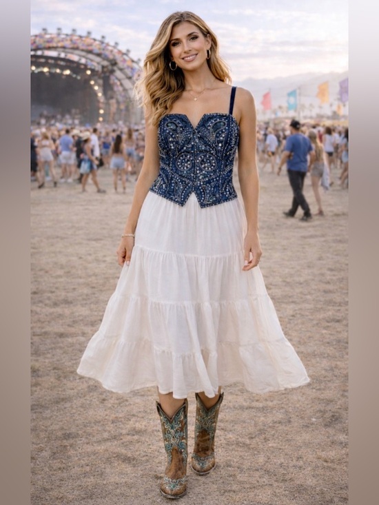 Tops - Beaded denim vintage bustier